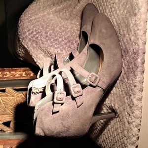 Metaphor grey suede ankle straps heels